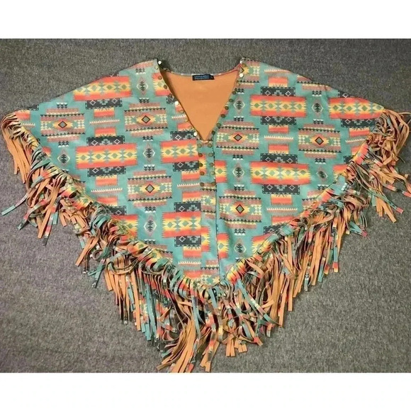 Poncho western Aztec style fashion express size small brush popper style - Picture 1 of 3